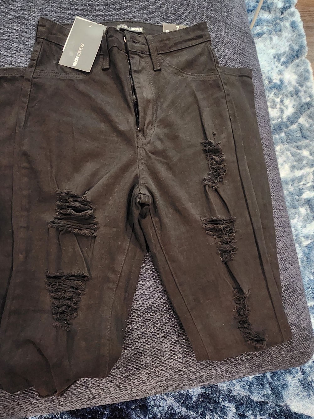 FASHION NOVA...Women's Distressed Black Stretch Pants
